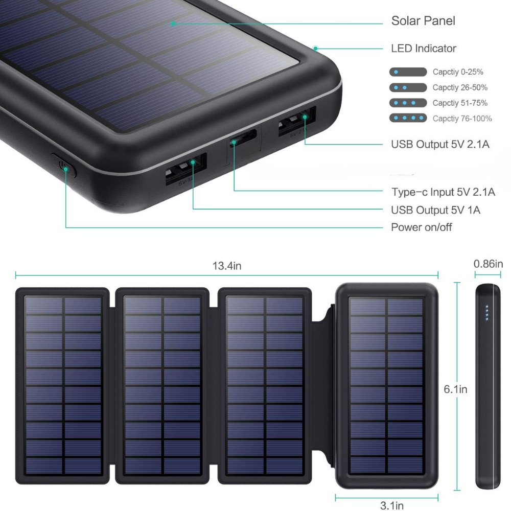 Power Bank Solar Recargable 4 Paneles